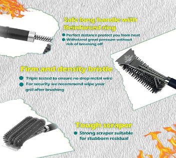 BBQ Grill Brush and Scraper -  3 in 1 Bristles Grill Cleaning Brush